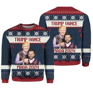 Trump Vance‎ 2024 Step Brothers Ugly Christmas Knit Shirt Sweater XL